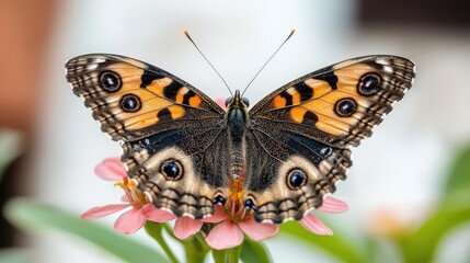 Obraz premium Earth day environmental idea. A vibrant butterfly perched delicately on a beautiful flower, showcasing nature's colors.