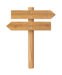 3d wooden signboard vector illustration. Realistic wood sign post. Blank arrow with wood texture, plywood road pointer. City guidance.