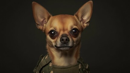 Obraz premium Portrait of a Brave Little Chihuahua in Camouflage