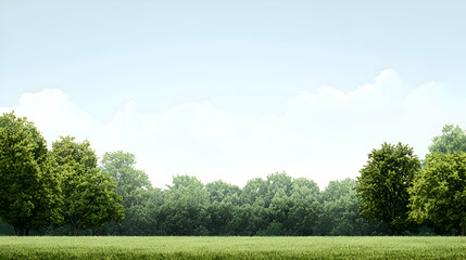 Obraz premium Summer Landscape with Lush Green Trees and Grassy Field under a Blue Sky