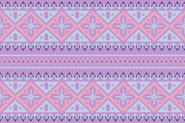 Tribal motif on geometic background.Colorful geometric embroidery traditional ethnic pixel art pattern.Aztec style.Design for texture,fabric,cloting,carpet,knitewar,wrapping,batik,scarf,vector