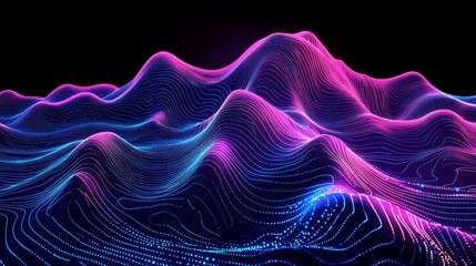 An abstract 3D digital rendering of a black and white particle wave, representing a futuristic point wave, ideal for a contemporary technology background illustration