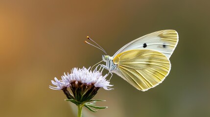 Naklejka premium Earth day environmental concept. A delicate butterfly rests on a vibrant flower, showcasing nature's beauty and tranquility.