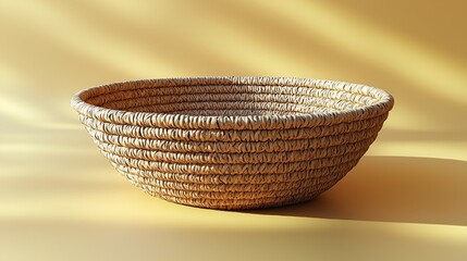 Empty woven straw bowl on pastel background