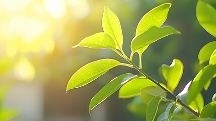 Fototapeta premium Bright Sunlight Illuminating Lush Green Leaves