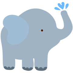 happy elephant spraying water with its trunk, cute wildlife animal flat vector illustration