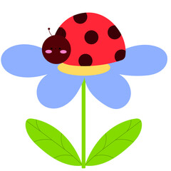 cute ladybug sitting on flower, adorable insect flat vector illustration