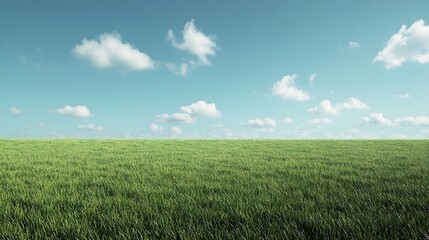 Obraz premium serene green field under blue sky with fluffy clouds
