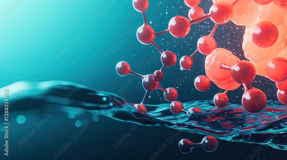 Aufkleber ocean acidification concept. close-up of molecular structures interacting with water in a vibrant sc
