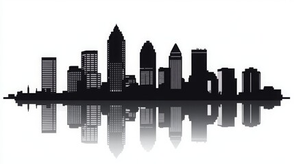 Fototapeta premium Baltimore skyline silhouette with reflection in the water. Urban landscape of Baltimore, Maryland, featuring iconic buildings and landmarks in vector illustration.