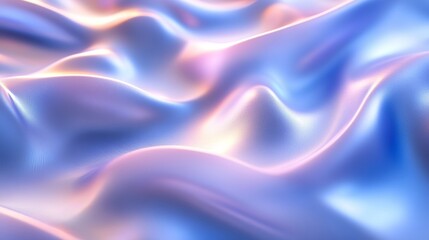 Obraz premium A y2k banner showcasing abstract white silk waves on a futuristic background, enhanced with a holographic soft chrome blue and pink effect. The pearlescent metal surface serves as a dreamy wallpaper
