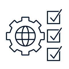 The concept of a data processing center, global solution, international business. Vector linear icon isolated on white background.