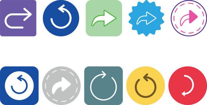 Undo and Redo icon set collection, move, nav bar, next,forward, direction,send, share, shuffle icon vector design.