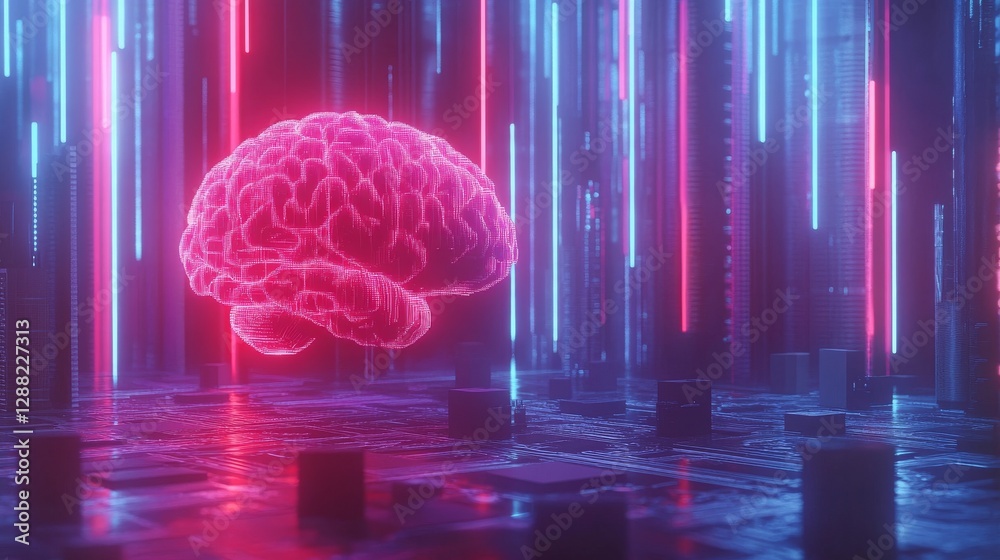 Poster an abstract connection concept background idea, showcasing a neon glowing digital circuit board with