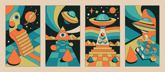 An Abstract Psychedelic Cosmic Journey A Deep and Creative Exploration of Geometric Space Art Concepts