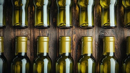 Empty wine bottles cellar wood background storage