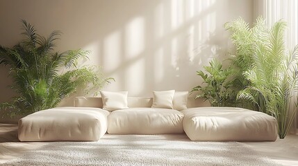 Minimalist Living Room with Plants and Sunlight