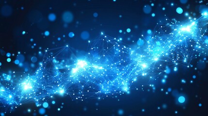 Fototapeta premium A 3D abstract technology background with thin, glowing neon blue laser lines on a circuit board, perfect for a minimalistic science presentation pattern