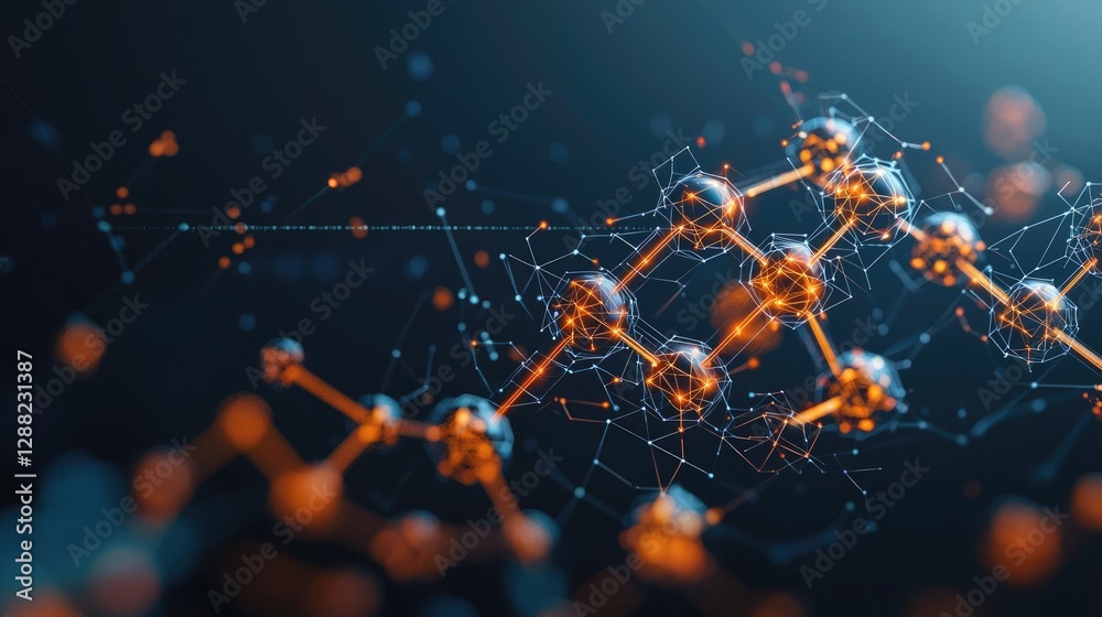 Aufkleber Ocean acidification concept. Abstract representation of molecular structures with glowing connections and nodes.