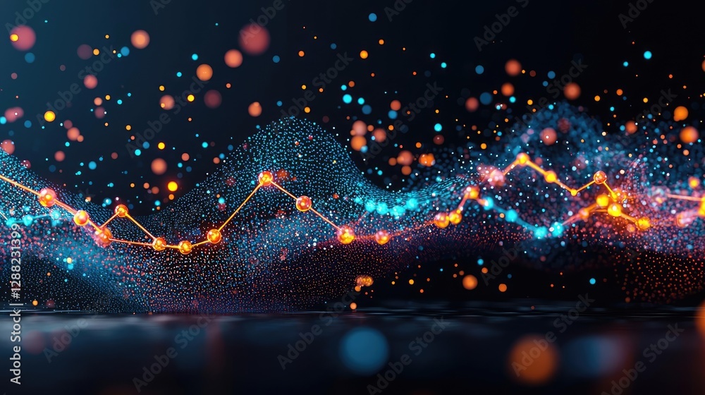 Poster ocean acidification concept. abstract digital wave with glowing particles and vibrant colors represe