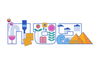 passover jewish holiday. traditional symbols in line minimal style. outline vector trendy style...