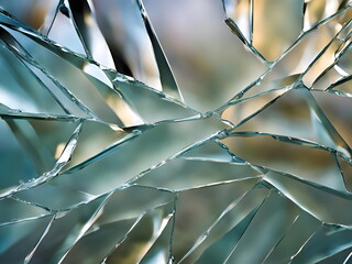 Close-up of cracked broken glass with detailed shattered patterns.