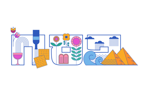 passover jewish holiday. traditional symbols in line minimal style. outline vector trendy style illustration.