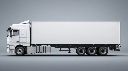 Heavy truck trailer transport, white cargo mockup template, branding delivery vehicle business, commercial logistics shipping, industrial freight container, side view, 8k image