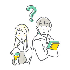疑問を感じて考える大学生　シンプルでお洒落な線画イラスト