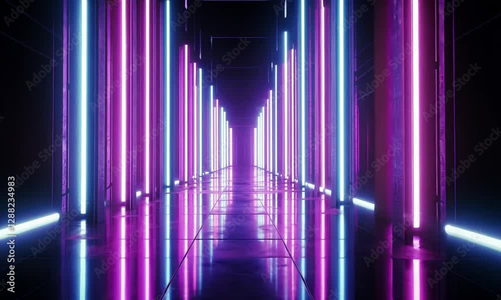 Wall mural 4k video abstract motion graphics with luminous neon lines that flow smoothly and change colors smoo