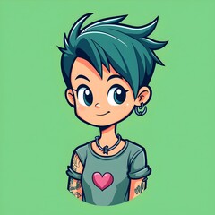 Edgy Alternative Cartoon Model with Tattoos and Punk Hairstyle in Bold Linework and Simple Color Illustration