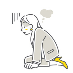 気持ちが落ち込んでいるビジネスウーマン　シンプルでお洒落な線画イラスト