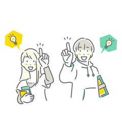 アイデアを思いつく大学生　シンプルでお洒落な線画イラスト
