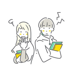 イライラする大学生　シンプルでお洒落な線画イラスト