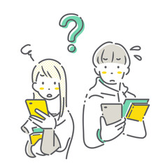 スマホに不満のある大学生　シンプルでお洒落な線画イラスト
