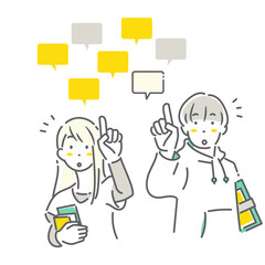 ソリューションを見つけ出す大学生　シンプルでお洒落な線画イラスト