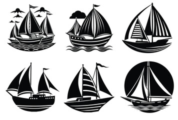 Sailing boat silhouette set clipart