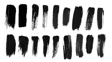 black paint brush strokes texture set