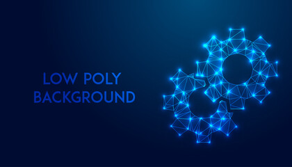 Low Polygonal vector illustration of a mechanism, Gear, Setting icon isolated on a blue background