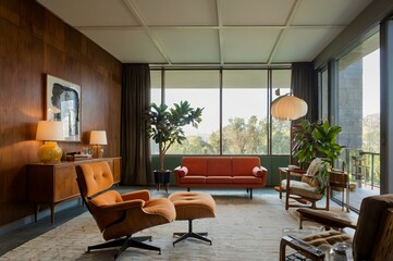 mid century interior home design of modern room 