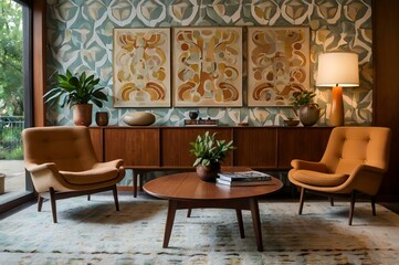 mid century interior home design of modern room 