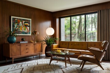 Fototapeta premium mid century interior home design of modern room 
