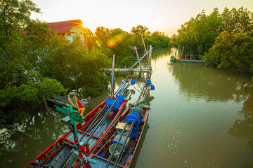Fishing boats in a fishing village in Thailand,Daily life at the fisherman village at Na Jomtien,...