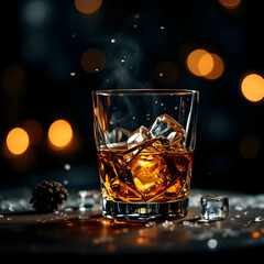 Chilled Elegance: A Glass of Whiskey on Ice