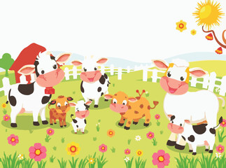 Obraz premium Happy Farm Animals in a Bright and Lively Setting