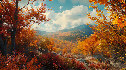 Fototapeta premium Serene Mountain Lake Surrounded by Fiery Autumn Trees