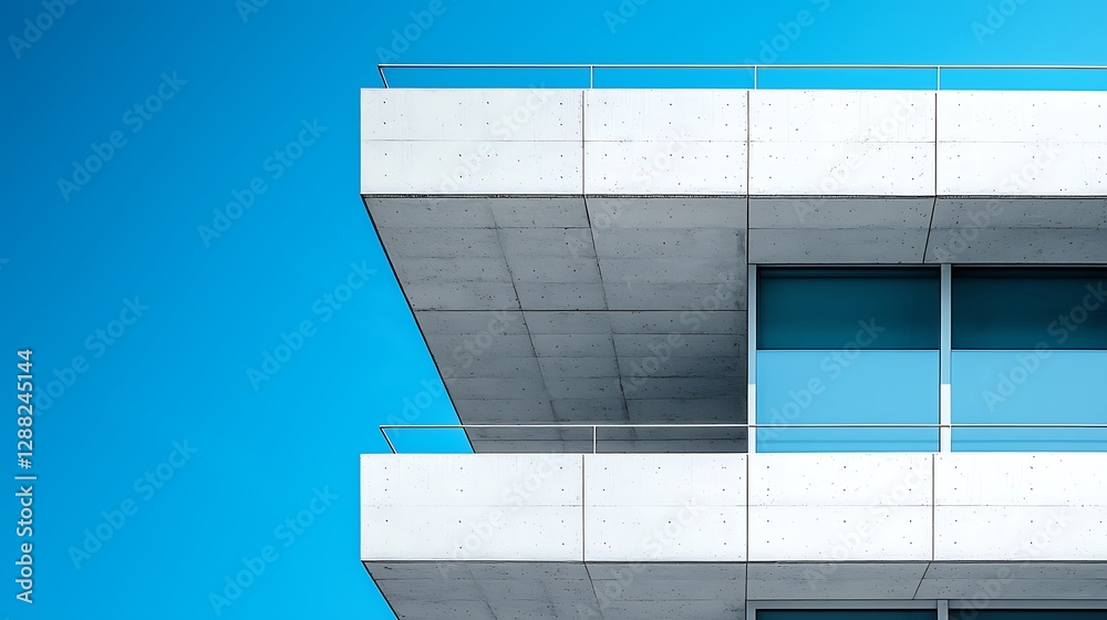 Poster modern concrete building exterior corner against a clear blue sky. possible use architecture stock p