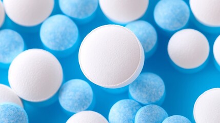 pharmaceutical pills on blue background: a close-up view of medical tablets and capsules