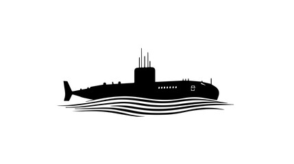 Obraz premium Black and white illustration of a submarine. Naval forces.