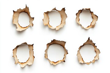 a burnt paper hole collection set isolated on white background for creative designs and artistic projects in various industries